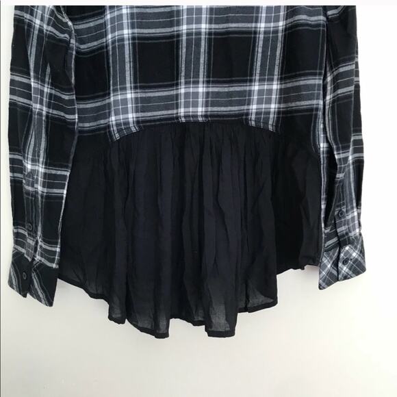 BEACH LUNCH LOUNGE Tartan Plaid Ruffle Peplum Button Down Shirt Top Blouse - Picture 5 of 5